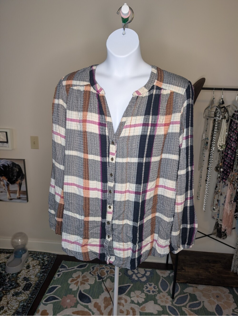 1861 - Mason & Belle Women's 2X Plaid Button-Up Blouse